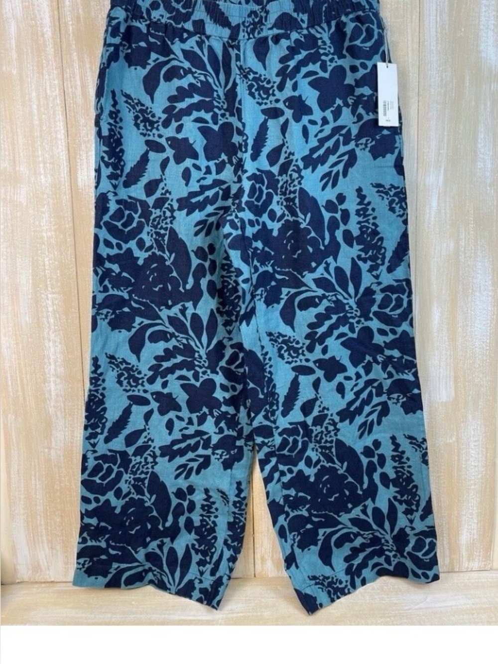 Soft Surroundings Teal and Navy Floral Wide-Leg Knit Pants